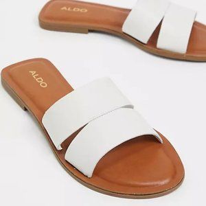 Aldo Andonia leather flat sandal in white